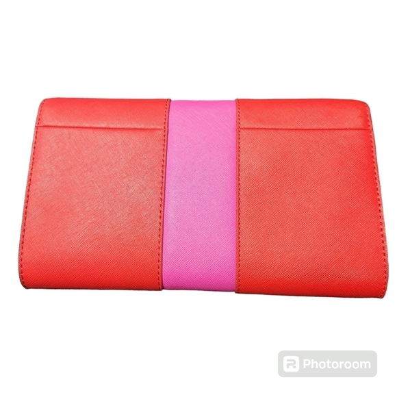 Kate Spade Red/Pink Leather Racing Stripe Crossbody Clutch Handbag - Picture 8 of 10